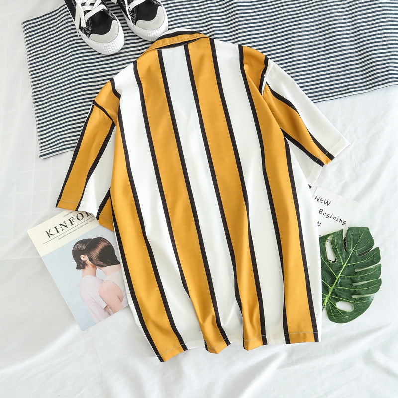 Men's Hawaiian Striped Shirt Short Sleeve Button Shirt Top