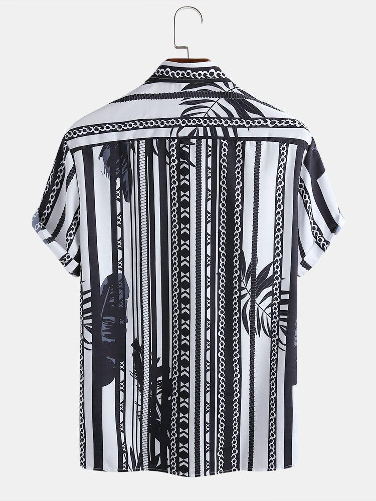 Mens Stripe Print Pocket Short Sleeve Shirts