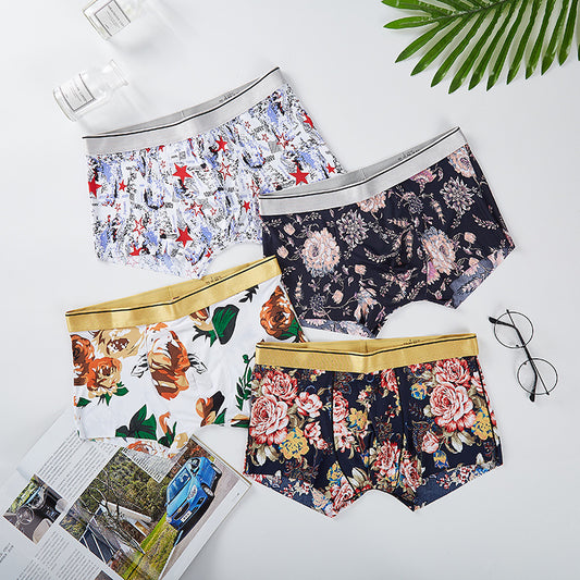 Summer Printing Underwear Breathable Four-corner Ice Silk Men's Underwear