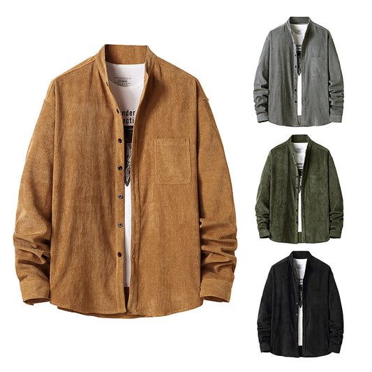 Men's retro corduroy Henry collar men's autumn and winter long-sleeved shirt jacket