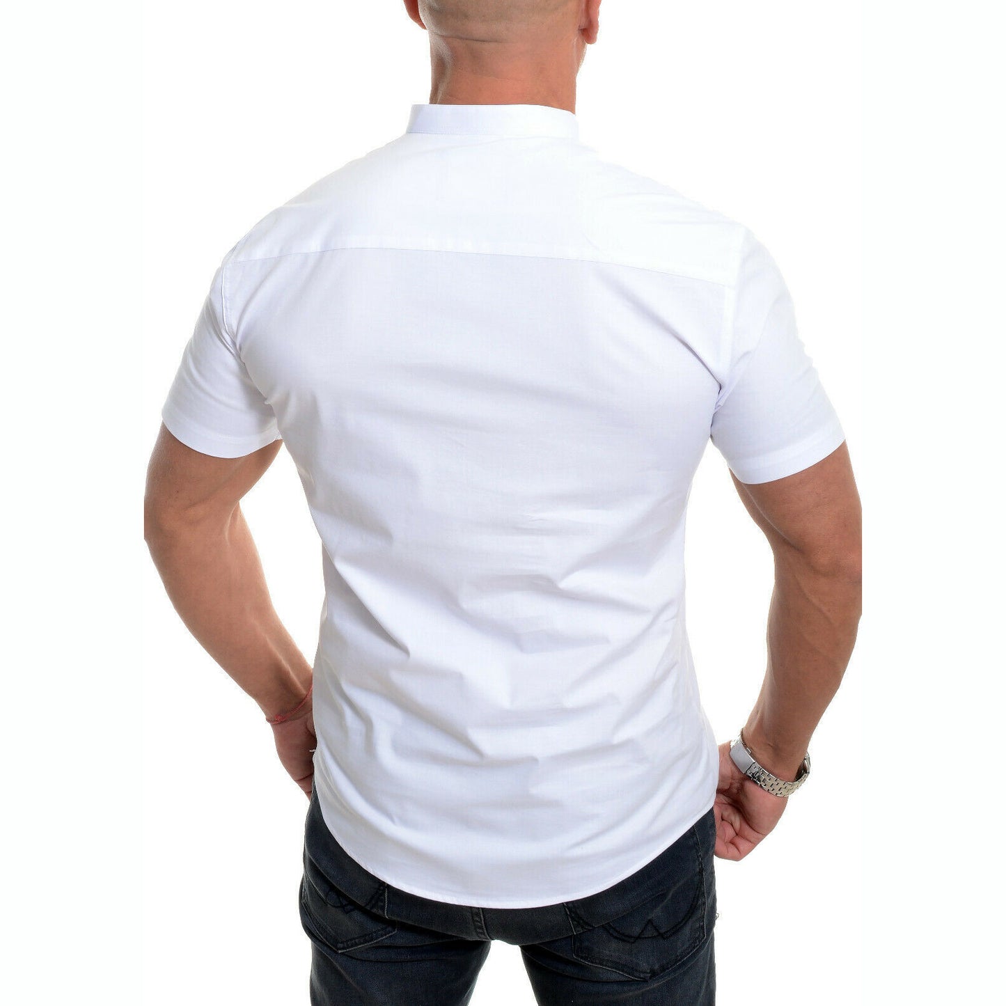 Men's Stand Collar Plain Button Summer Loose Shirt