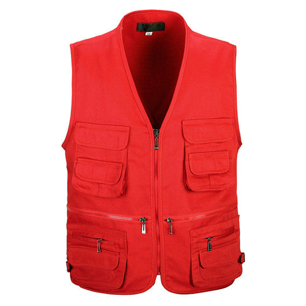 Cotton Multi Pockets Loose Fishing Outdoor Vest for Men