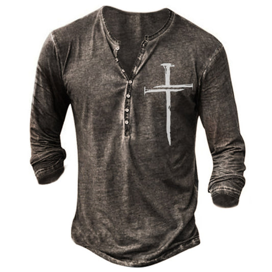Mens Outdoor Long-sleeved Retro Print Shirt
