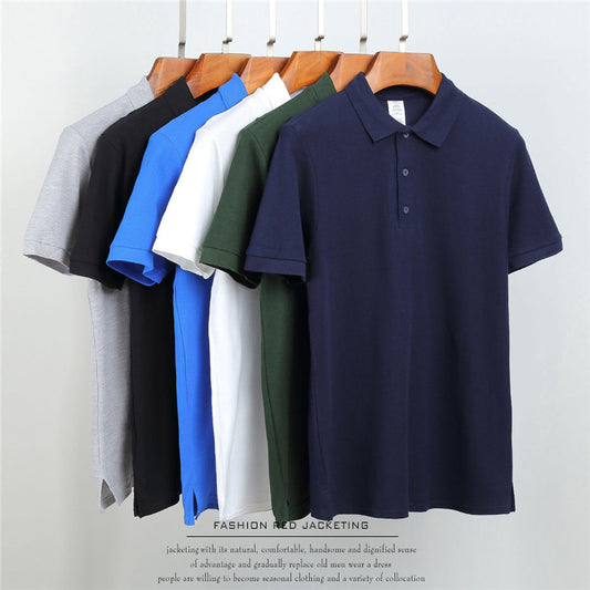 Men's  Large Size Solid Color Loose Business Casual Lapel Collar Polo Shirts Golf Shirt