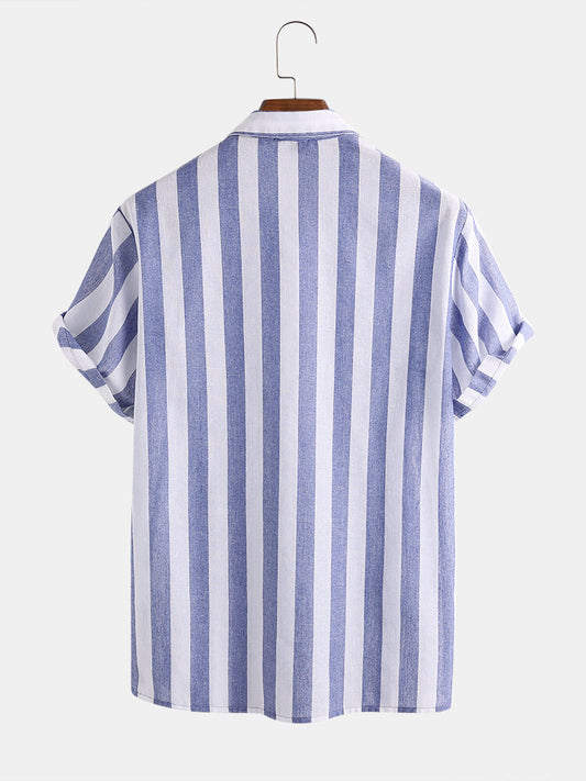 Mens Cotton Thin Light & Breathable Vertical Stripe Short Sleeve Shirt