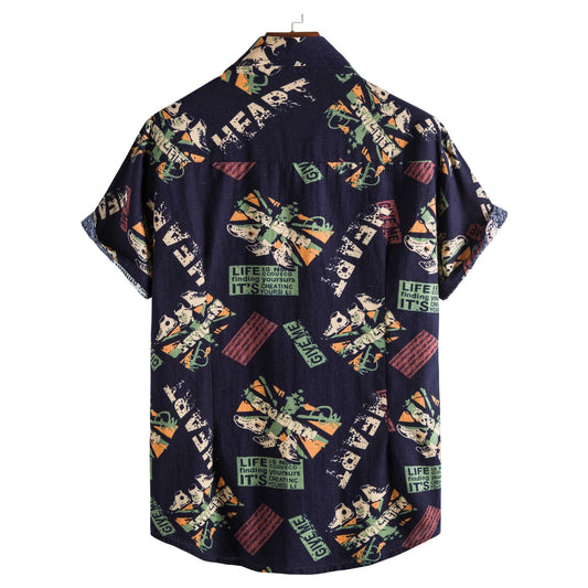 Men's short sleeve printed lapel shirt
