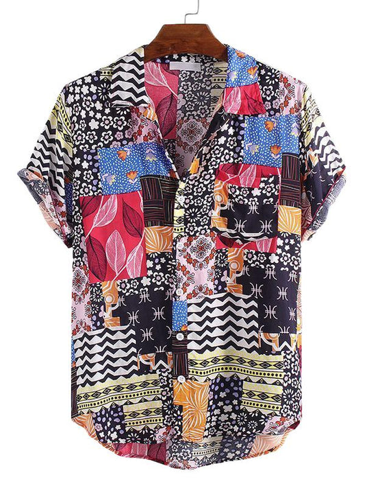 Men Summer Floral Printed Lapel Blouses&Shirts