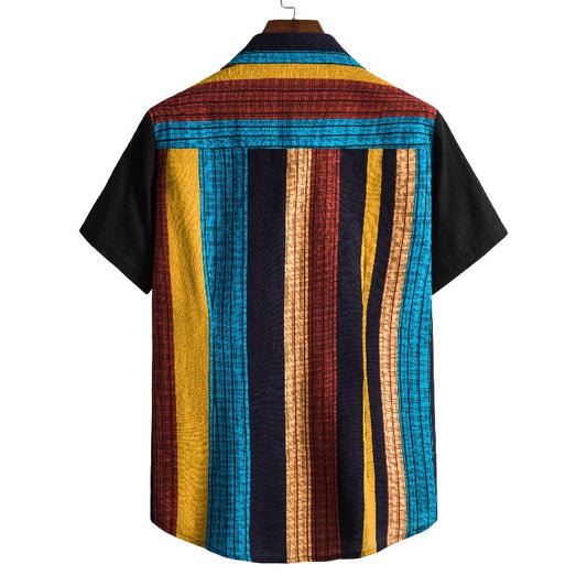 Striped shirt loose casual men's printed shirt