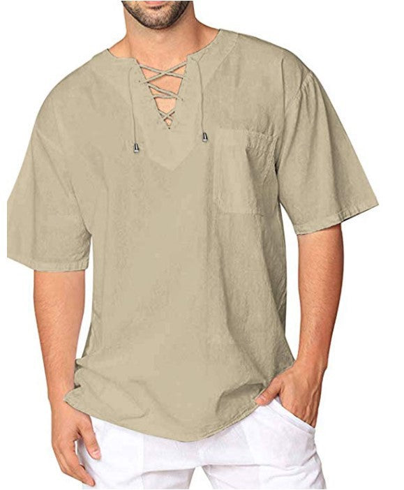 Men's cotton linen Vintage Loose Casual short-sleeved shirt