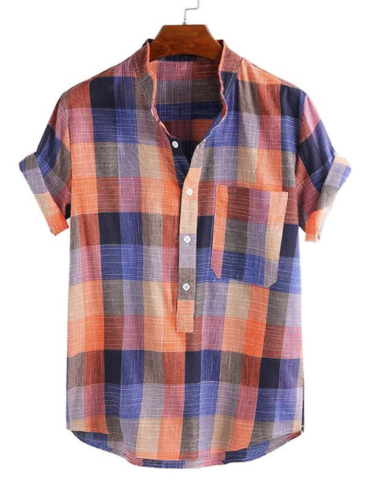 Men Plaid Retro Style Short Sleeves Shirt