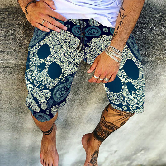 Colorful Skull Print Shorts Beach Pants