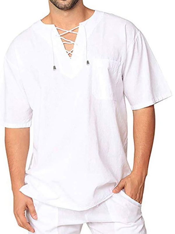 Men's cotton linen Vintage Loose Casual short-sleeved shirt