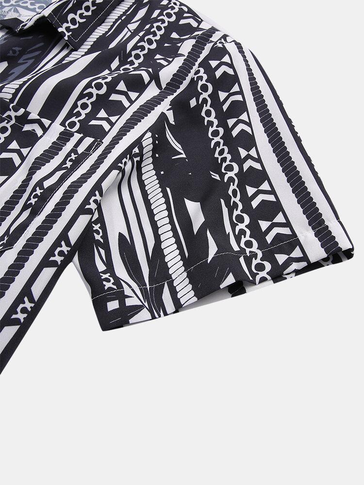 Mens Stripe Print Pocket Short Sleeve Shirts