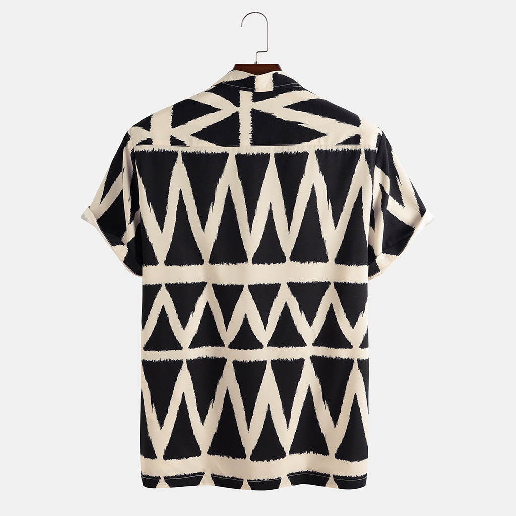 2021 new short-sleeved men's diamond square printing casual men's shirt