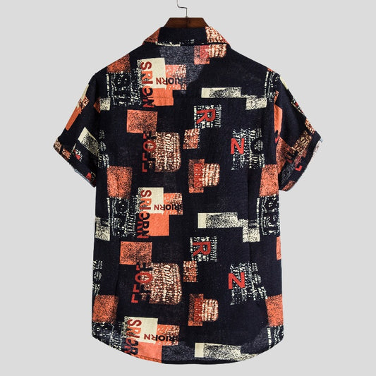 Men's cotton and linen printed shirt