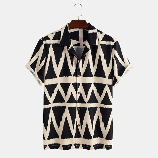 2021 new short-sleeved men's diamond square printing casual men's shirt