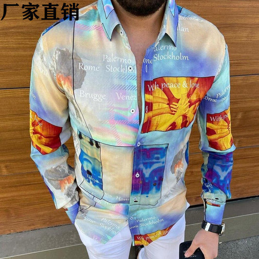Men's Printed Casual Slim Long Sleeved Shirt