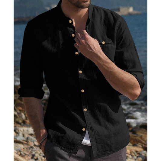 Men's new linen shirt casual style fashion long-sleeved shirt
