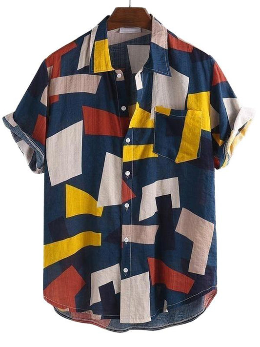 Casual Geometric Printed Short Sleeves Blouses&Shirts