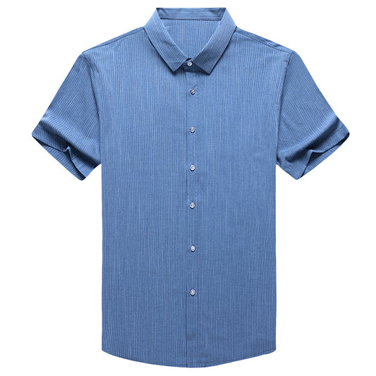 New linen striped shirt casual fashion retro short-sleeved shirt for men