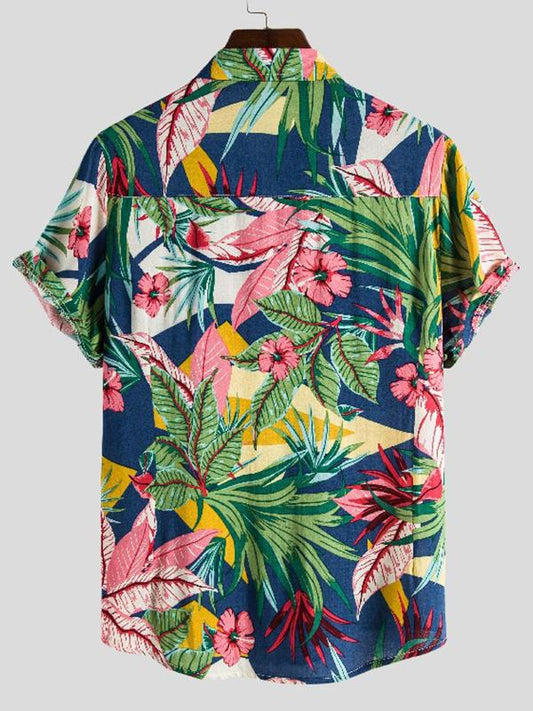 Men Short Sleeves Lapel Hawaii Style Shirt