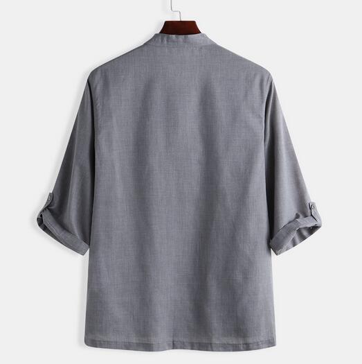 Men's solid color cotton and linen shirt