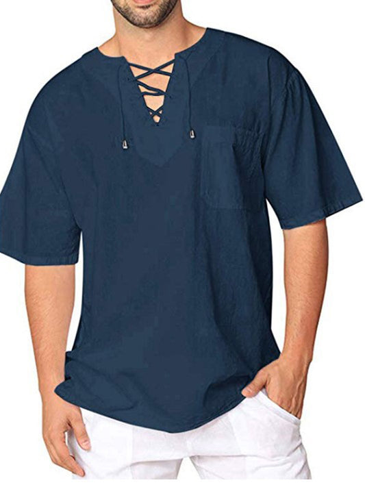 Men's cotton linen Vintage Loose Casual short-sleeved shirt