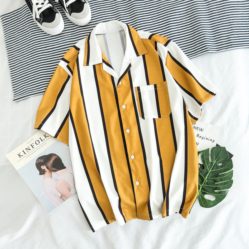 Men's Hawaiian Striped Shirt Short Sleeve Button Shirt Top