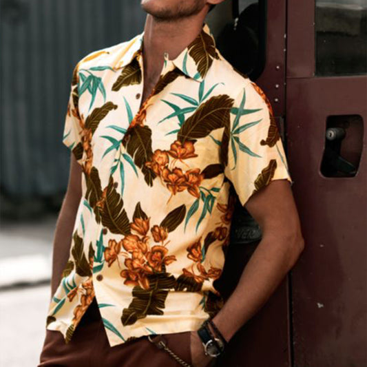 Casual fashion printed shirt short sleeve shirt men