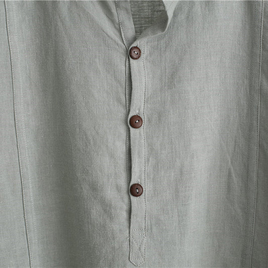 Mens 100% Cotton National Style Three-quarter Sleeve Plain Loose Henley Shirts