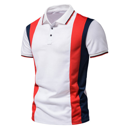 Men's  Large SizeColor Stripe Color Matching Slim Fit Business Casual Lapel Collar Polo Shirts Golf Shirt
