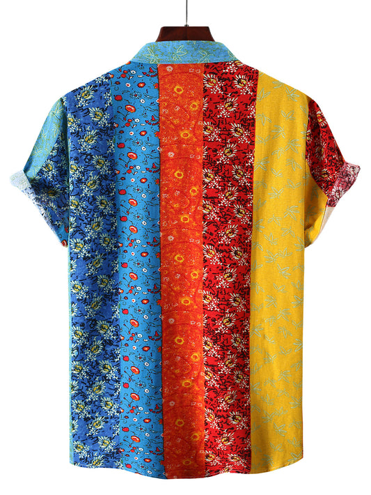 Men's cotton and linen breathable printing short sleeve