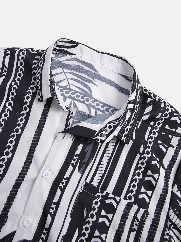 Mens Stripe Print Pocket Short Sleeve Shirts