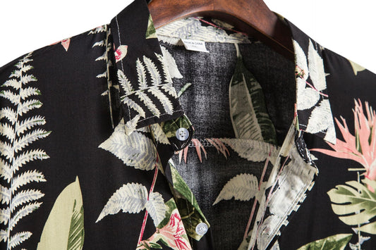 Men Short Sleeves Lapel Hawaii Style Shirt
