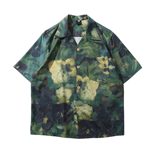 Men's retro oil painting beach shirt