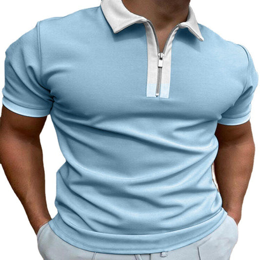 Men's Summer Large Size Splicing Slim Fit Business Casual Lapel Collar Polo Shirts Golf Shirt