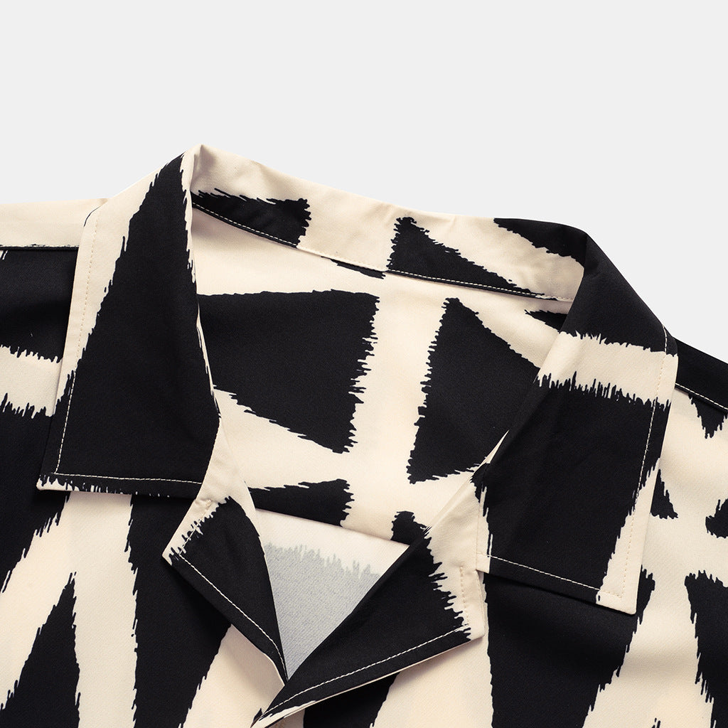 2021 new short-sleeved men's diamond square printing casual men's shirt