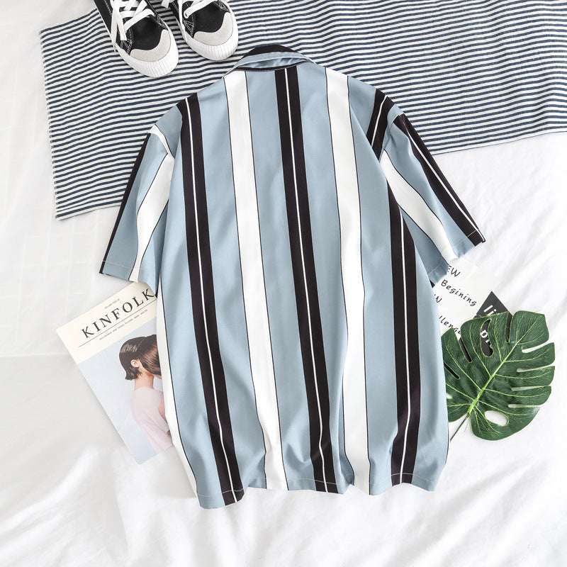 Men's Hawaiian Striped Shirt Short Sleeve Button Shirt Top
