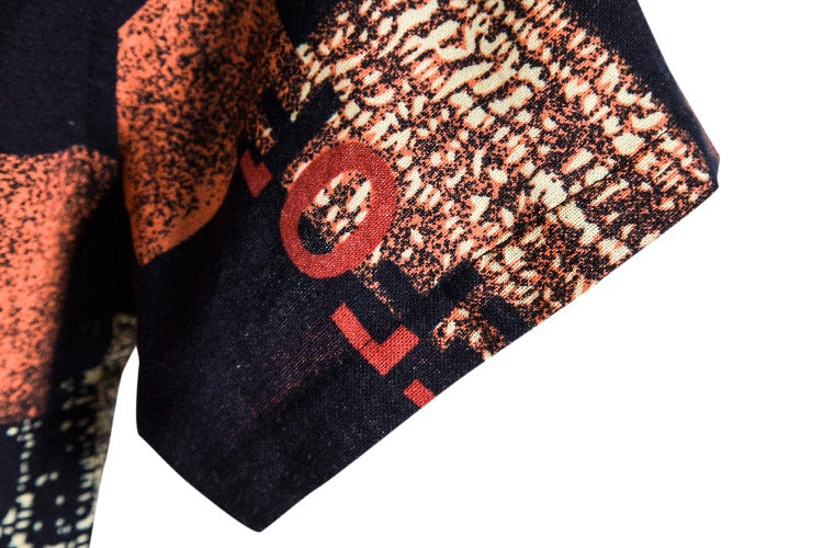 Men's cotton and linen printed shirt