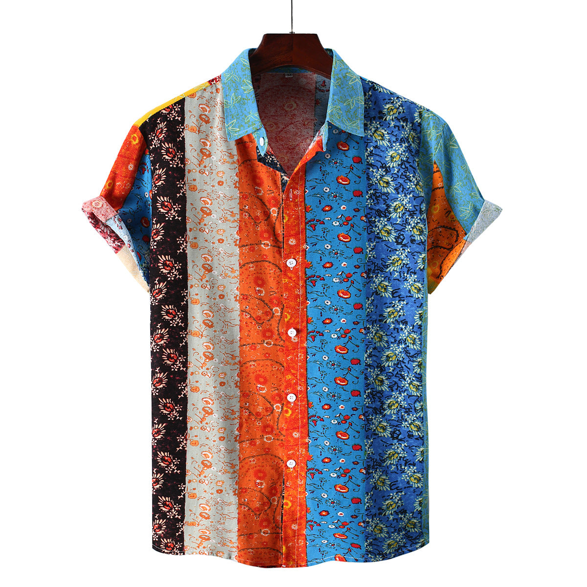 Men's cotton and linen breathable printing short sleeve
