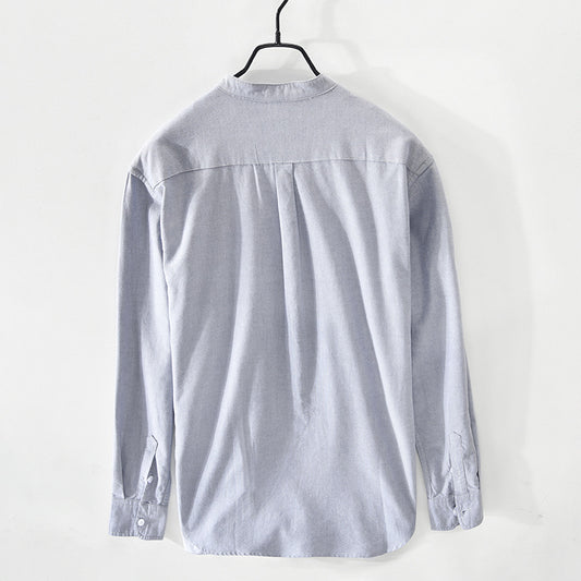 Men's linen shirt fashion stand-up collar solid color simple youth long-sleeved cotton shirt