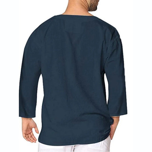 Men's Plain Lace-Up Casual Loose Spring Shirt