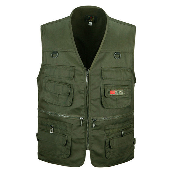 Cotton Multi Pockets Loose Fishing Outdoor Vest for Men