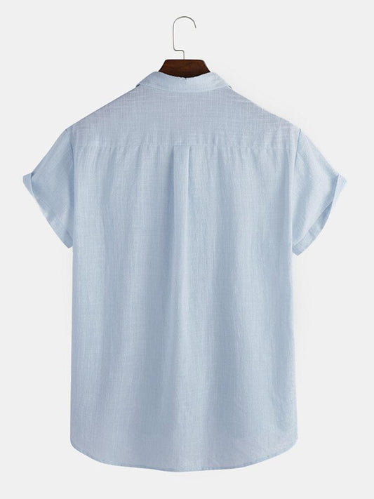 Men Hidden Button Short Sleeve Shirt