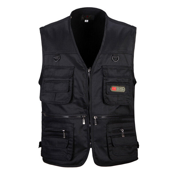 Cotton Multi Pockets Loose Fishing Outdoor Vest for Men
