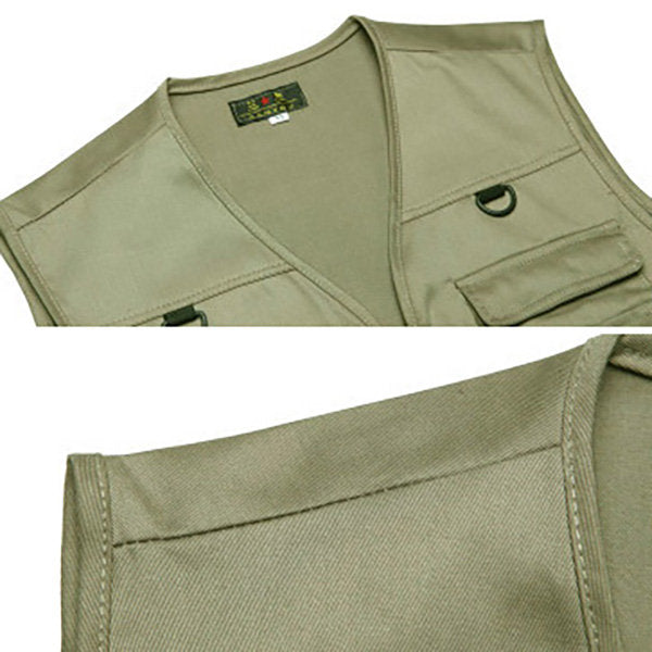Cotton Multi Pockets Loose Fishing Outdoor Vest for Men