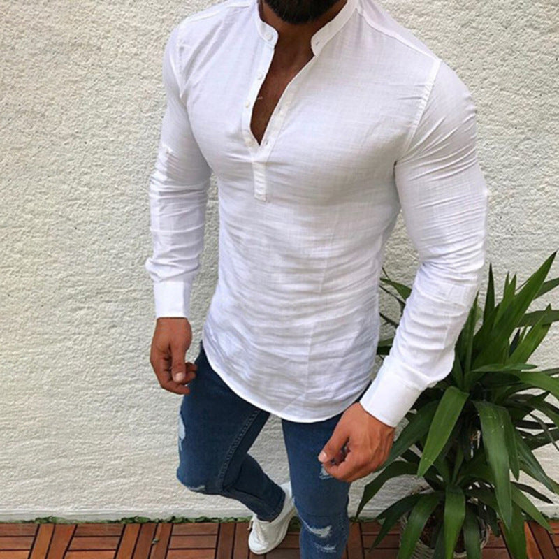 Men's Long Sleeve Round Neck Slim Fit Shirt