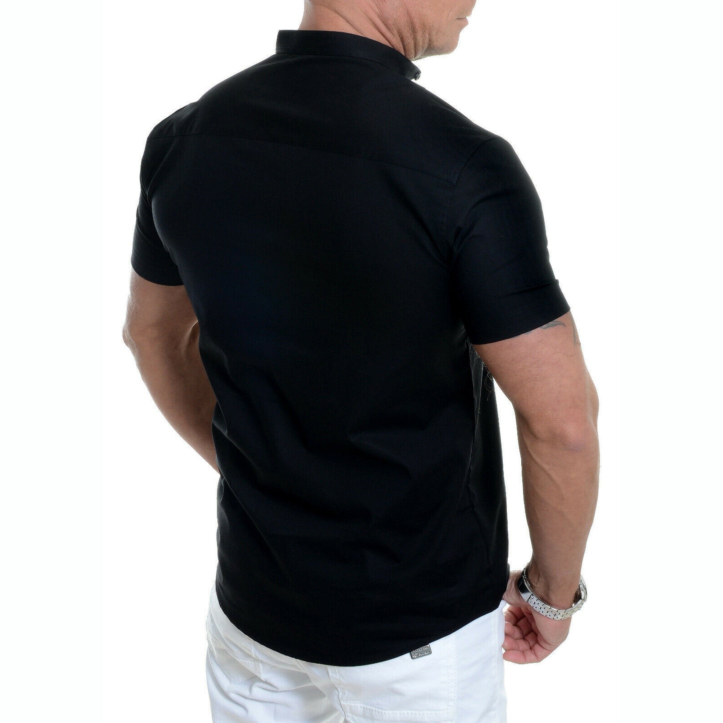 Men's Stand Collar Plain Button Summer Loose Shirt