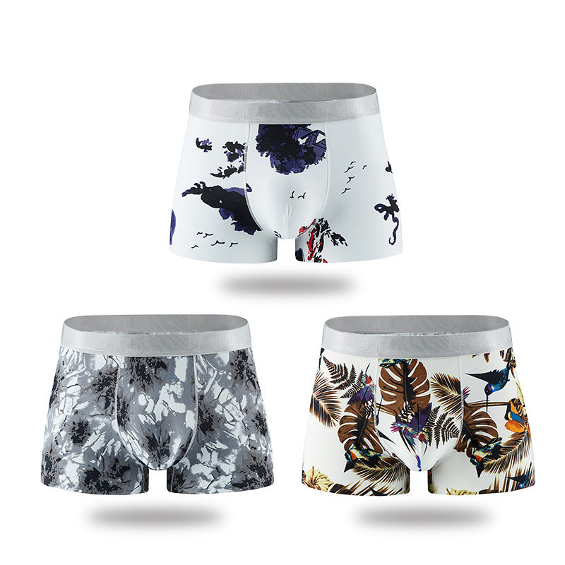 Summer Printing Underwear Breathable Four-corner Ice Silk Men's Underwear