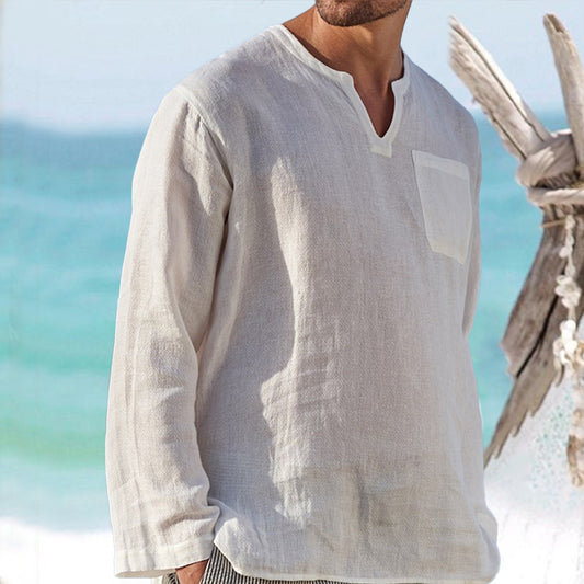 Men's new linen shirt casual style fashion long-sleeved shirt